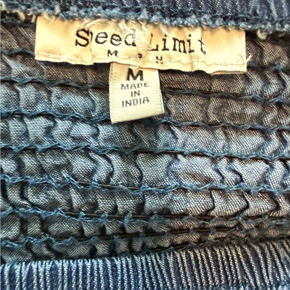 Vintage Smocked Denim Short Sleeve Mini Dress - Blue - Picture 2 of 8